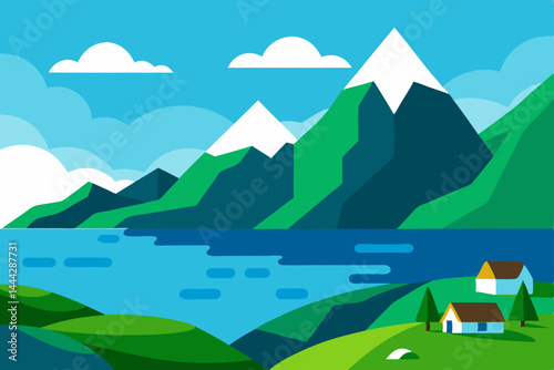 Serene Mountain Lake Landscape A Picturesque Vista of Nature's Beauty