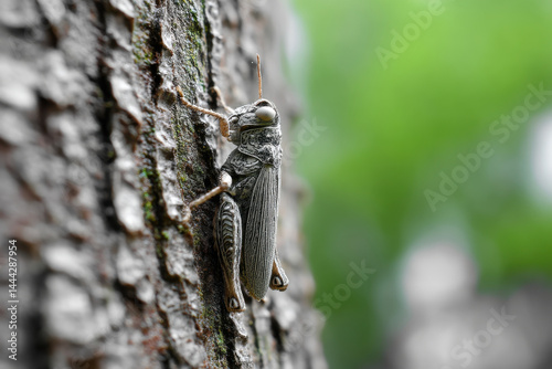 Insect Camouflaged as Bark on Tree Trunk in Forest photo