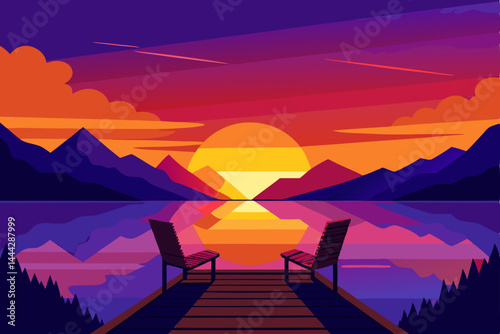 Serene Sunset Lakeside Relaxation at Golden Hour