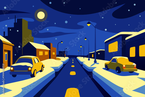 Snowy Night Street Scene A Serene Winter Night in the City