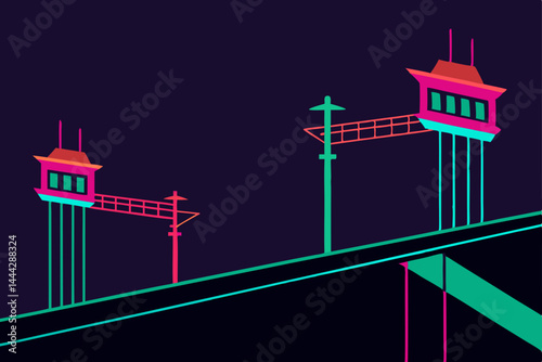 Vibrant Neon Cityscape Futuristic Architecture Illustration