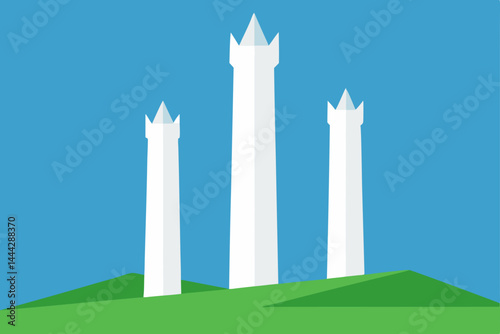 Majestic Triple Towers Architectural Illustration of Elegant Structures