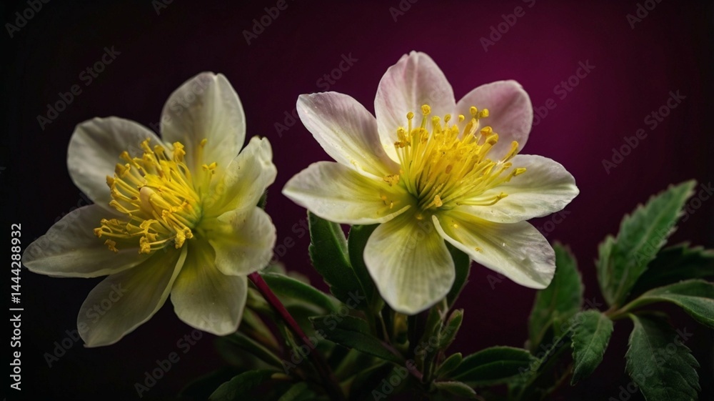 Fototapeta premium yellow flowers on black and maroon background