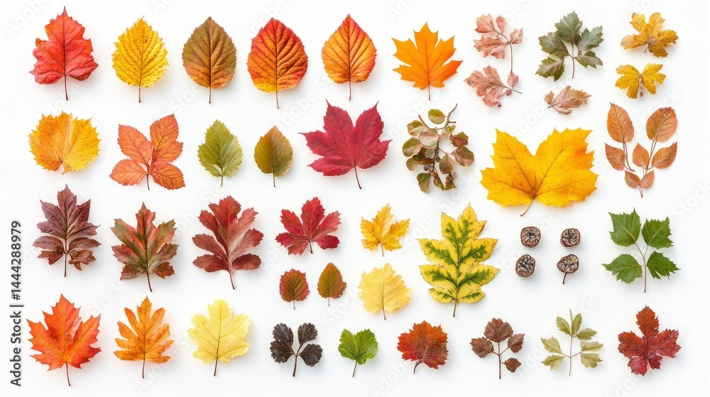 Fototapeta premium Autumn Leaves Collection A Diverse Array of Fall Foliage
