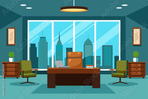 Modern City View Office Interior Design Spacious Workspace with Panoramic Window