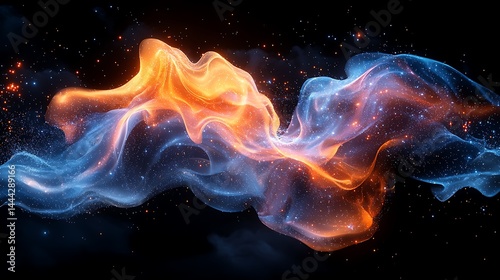 Abstract cosmic swirls of blue and orange energy