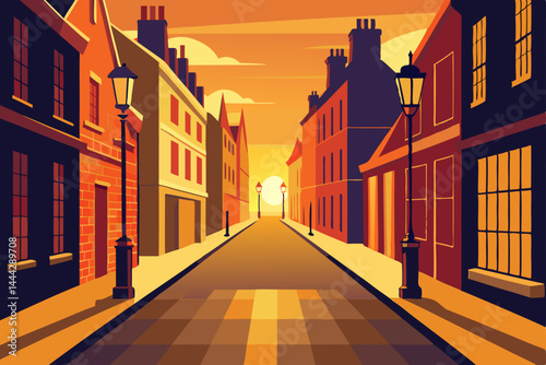 Sunset Vista Charming Street Scene at Golden Hour