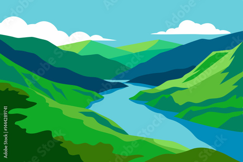 Serene River Valley Landscape A Breathtaking Vista of Nature's Beauty