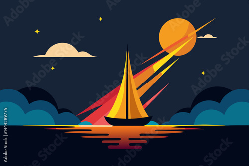 Night Sailing A Celestial Journey with Shooting Stars and a Calm Sea