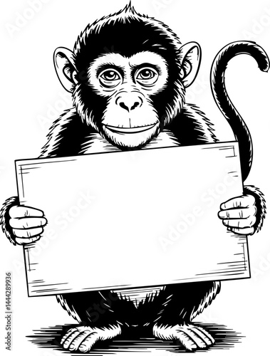 Cartoon Monkey Holding Blank Sign