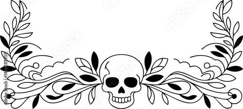 Skull with Floral Wreath Vector Illustration