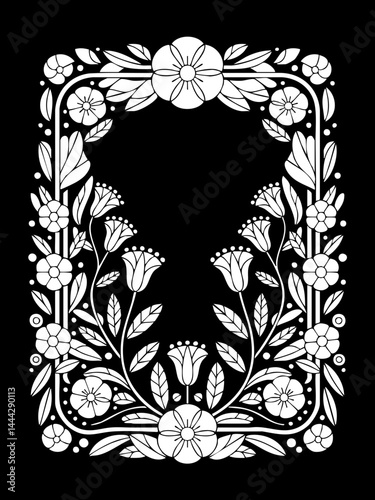 Floral Frame Vector Illustration on Black Background
