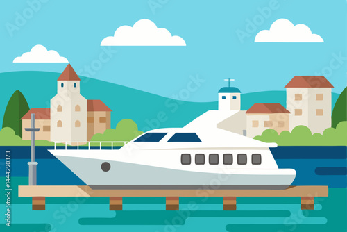 Luxury Yacht Docked at Picturesque Coastal Town A Summer Escape