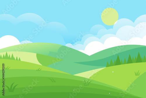 Serene Rolling Hills Landscape A Sunny Day in Picturesque Meadows