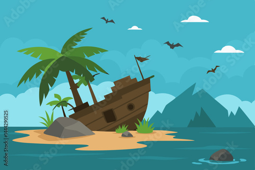 Tropical Shipwreck Island A Sunken Treasure on a Deserted Shore