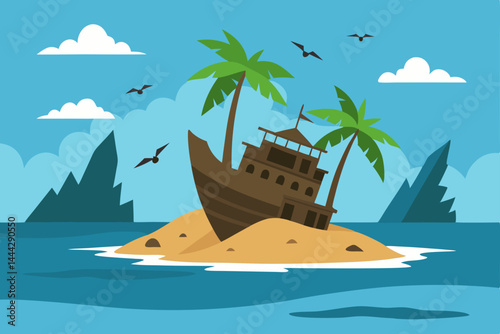 Shipwrecked on a Tropical Island A Deserted Paradise Illustration