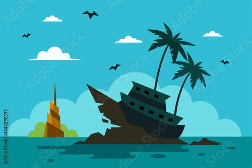 Tropical Shipwreck A Sunken Vessel on a Deserted Island Paradise