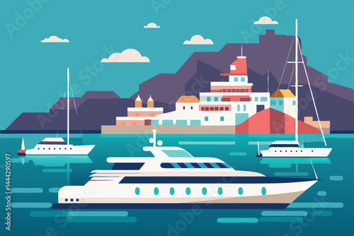 Luxury Yacht in Coastal Town Mediterranean Sea Escape