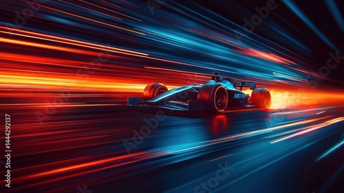 Racing car, bright lines, blurring speed, exciting design