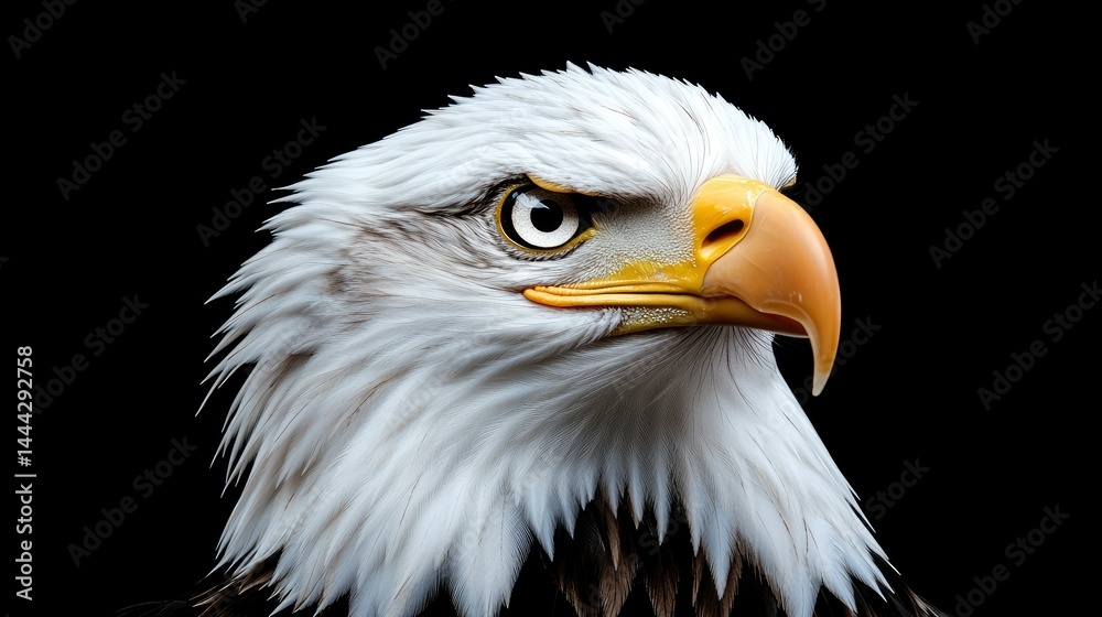 Fototapeta premium Majestic Bald Eagle Portrait Against Black Background
