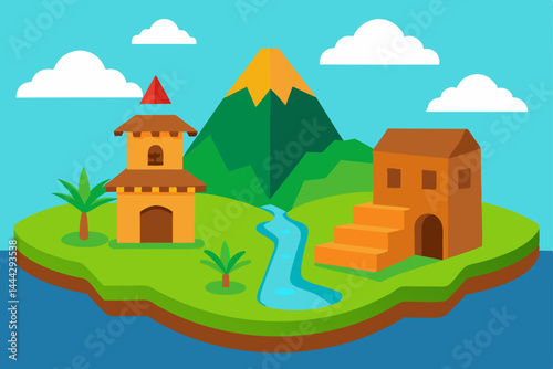 Island Paradise Serene Village nestled beside a Majestic Volcano