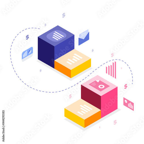 Minimalist Financial Dashboard with Clean 3D Blocks and Strategic Report Visuals