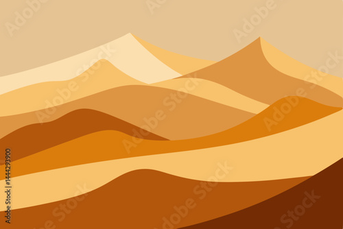 Golden Desert Landscape Abstract Minimalist Mountain Illustration