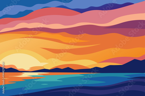 Vibrant Sunset Landscape Colorful Clouds over Calm Waters