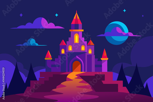 Enchanted Castle at Night A Magical Kingdom Illustration