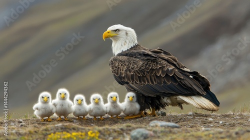 Majestic Bald Eagle with its Eaglets