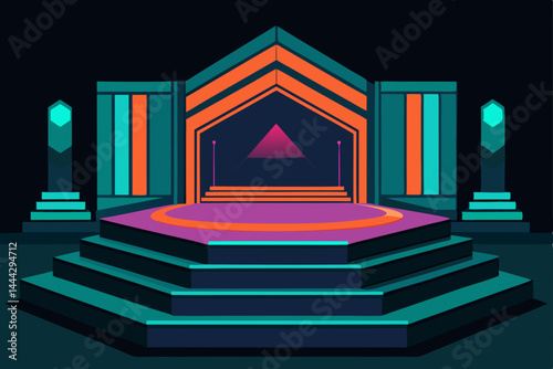 Vibrant illustration of a magic carpet and book soaring above a stage, symbolizing learning and business through technology