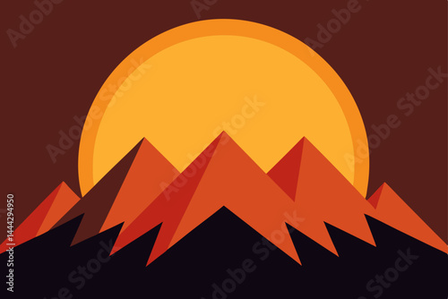 Sunset over the Pyramids A Minimalist Geometric Landscape Illustration