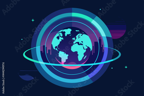 Abstract blue background with a digital globe, symbolizing global business and internet communication