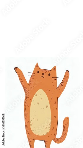 Vertical video of a red cat on a white background. Waves its paws