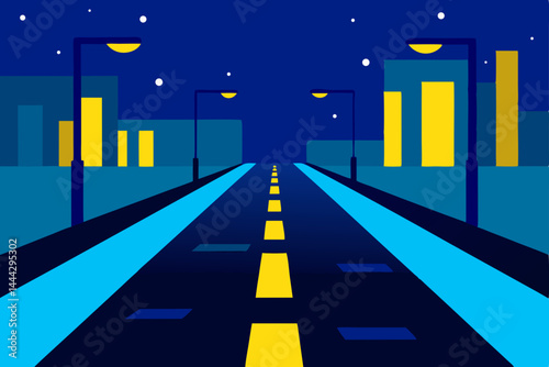 Night Cityscape A Futuristic Road Leading into the Illuminated Metropolis