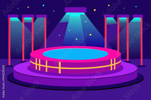 Neon Stage Design Illuminated Round Podium for Performances or Presentations