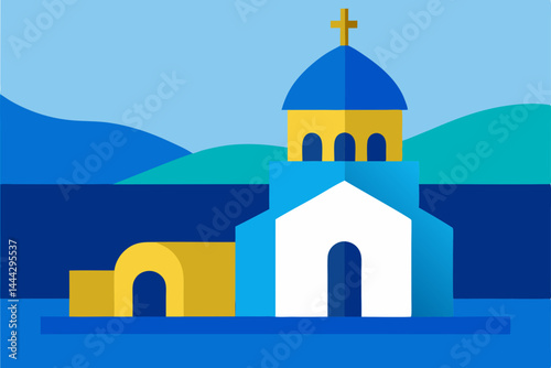 Serene Coastal Greek Church Blue and White Aegean Architecture