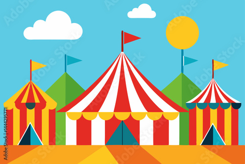 Vibrant Circus Tents under a Sunny Sky A Festive Illustration