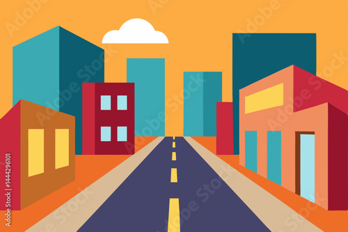 Vibrant Cityscape A Colorful Street Scene Illustration