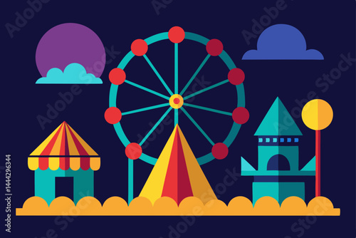 Vibrant Carnival Fun Ferris Wheel, Rides, and Festive Atmosphere