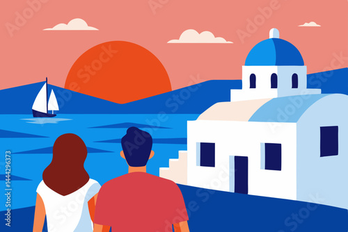 Romantic Sunset in Santorini Couple's Greek Island Escape
