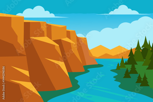 Majestic River Canyon Landscape Breathtaking View of Cliffs, Water, and Forest