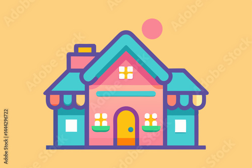 Charming Cottage Illustration A Delightful Pink House Design