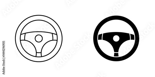 Steering wheel icon symbol collection on white background.