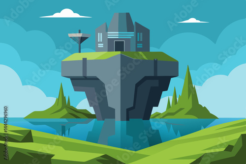 Futuristic Floating Island A Sci-Fi Island Paradise Illustration