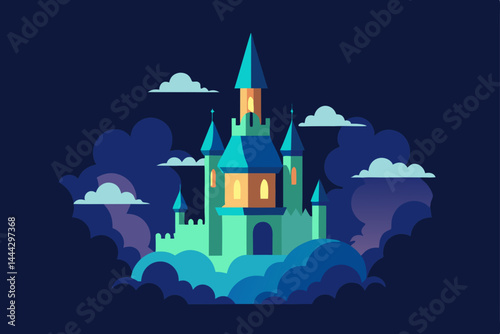Enchanted Castle in the Clouds A Fairytale Illustration