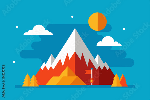 Conquering the Summit A Flat Design Mountain Illustration
