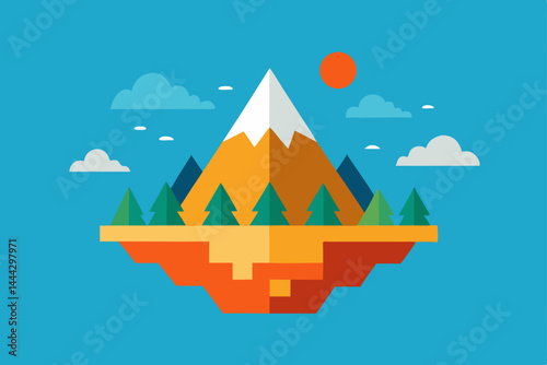 Floating Mountain Landscape A Stunning Flat Design Illustration