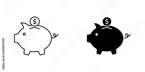 Piggy bank icon symbol collection on white background.