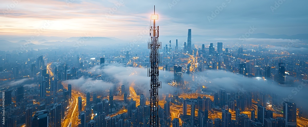 Obraz premium Cityscape at Dawn with Tower